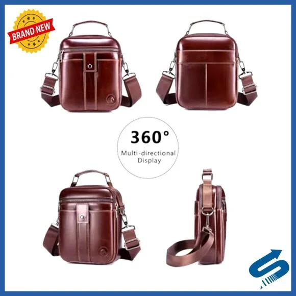 Vintage Leather Crossbody Bag Adjustable Strap Multiple Compartments
